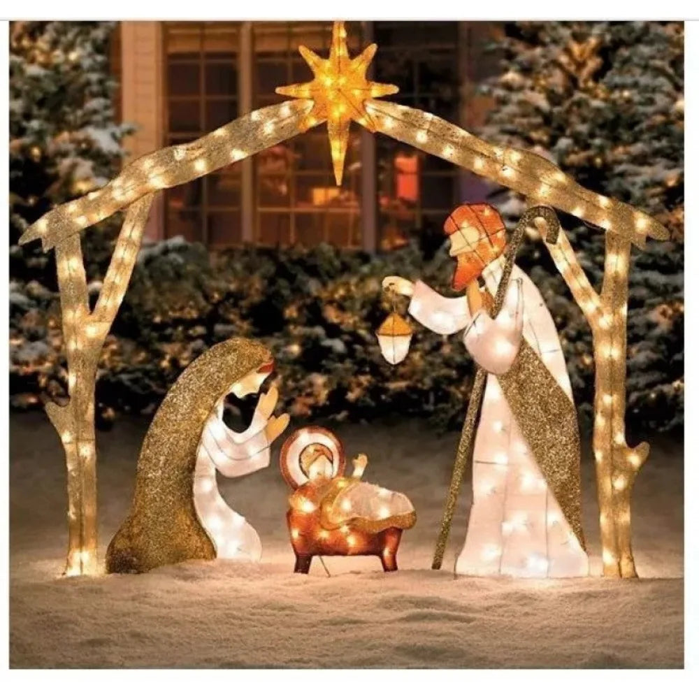 5.5FT Lighted Outdoor Nativity Scene - Waterproof LED Christmas Yard Decoration with Holy Family Manger Display