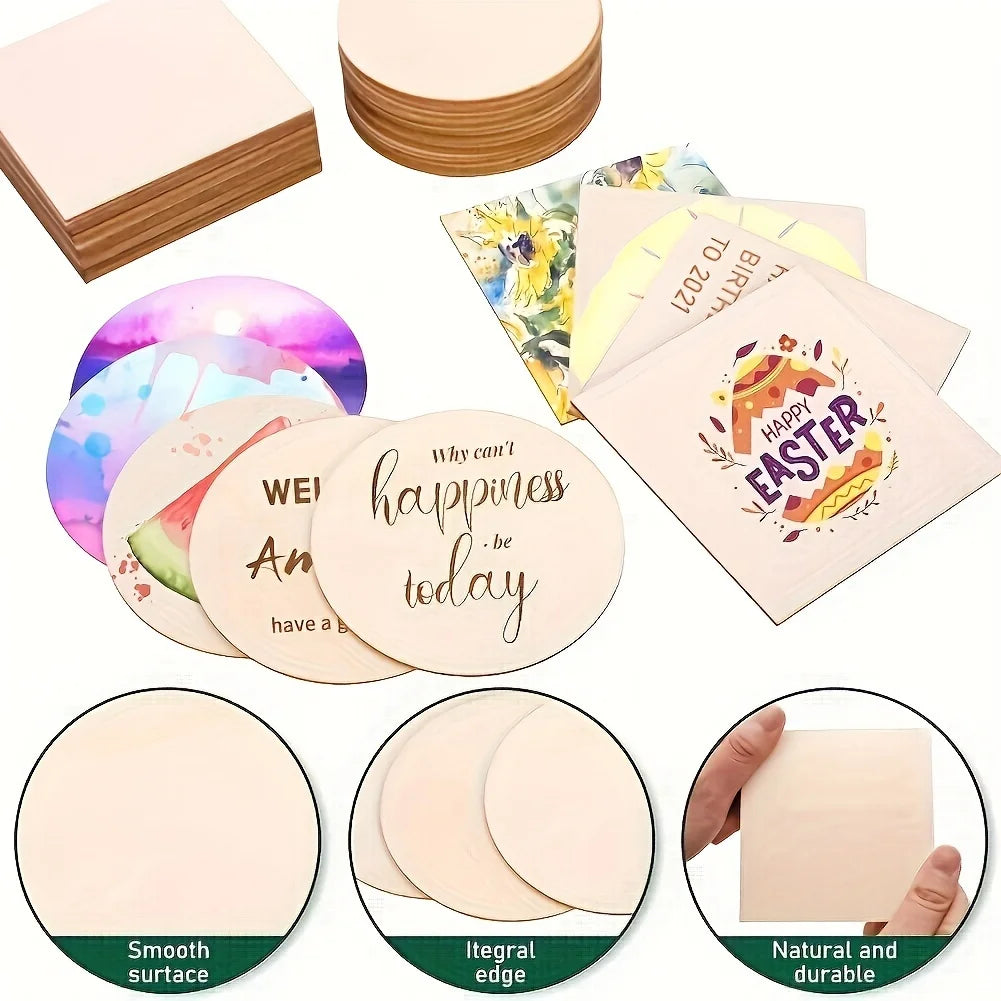100 Pcs Wood Pieces 4 x 4 Inch Blank Wooden Slices Wood Chips for Home Decoration Wooden Coasters and DIY Crafts