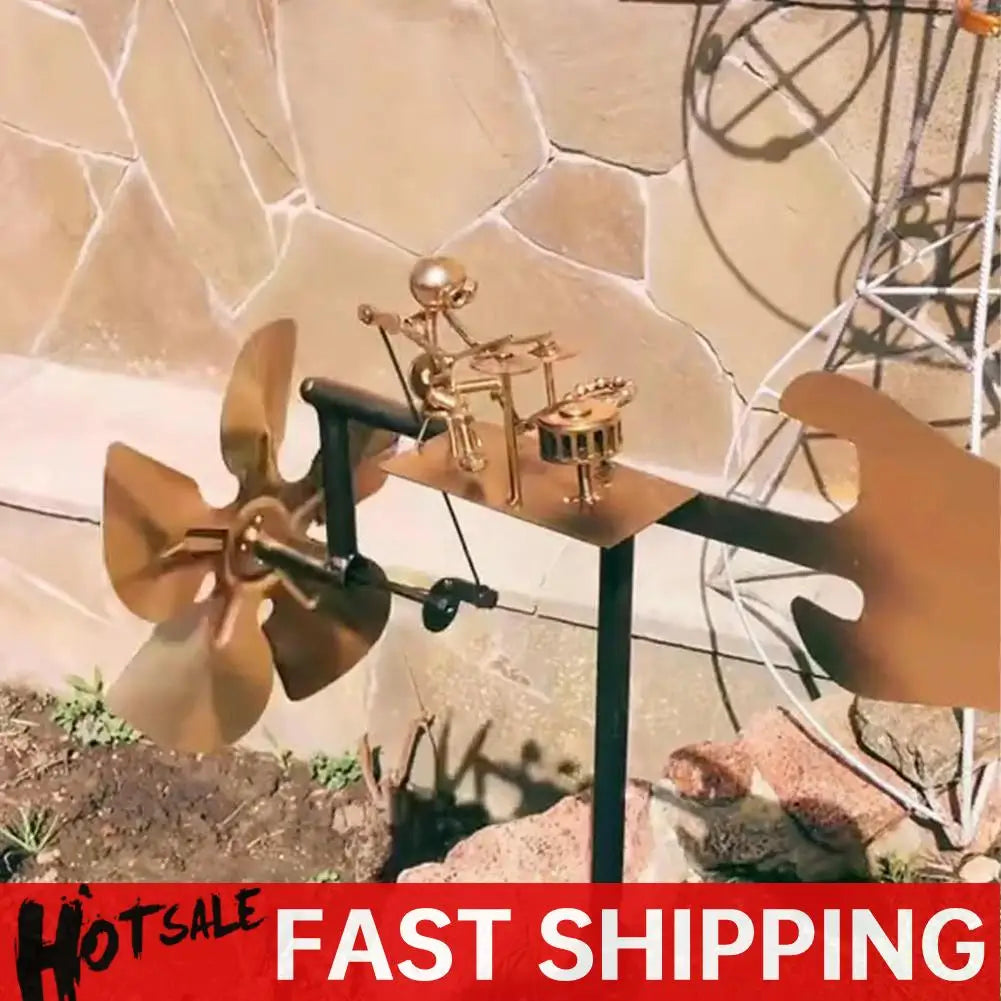 Metal Wind Spinner Metal Drummer Windmill Statue Figurines Garden Decorative Wind Power Rock Art Statue for Yard Patio Lawn