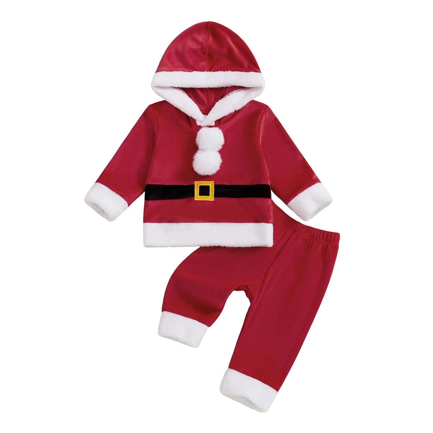 Kids Girls Boys Christmas Santa Claus Costume Long Sleeve Hooded Sweatshirt with Pants Outfit Cosplay Set for Holiday Party