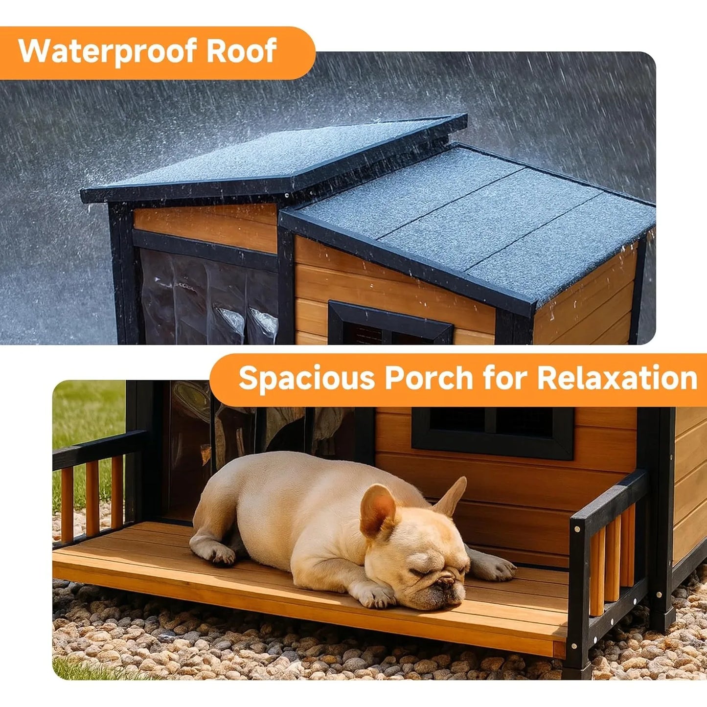 Outdoor Dog House,Wood Warm Pets Home,Insulated Wearproof Outside Shelter  Elevated Floor,Easy to Assemble