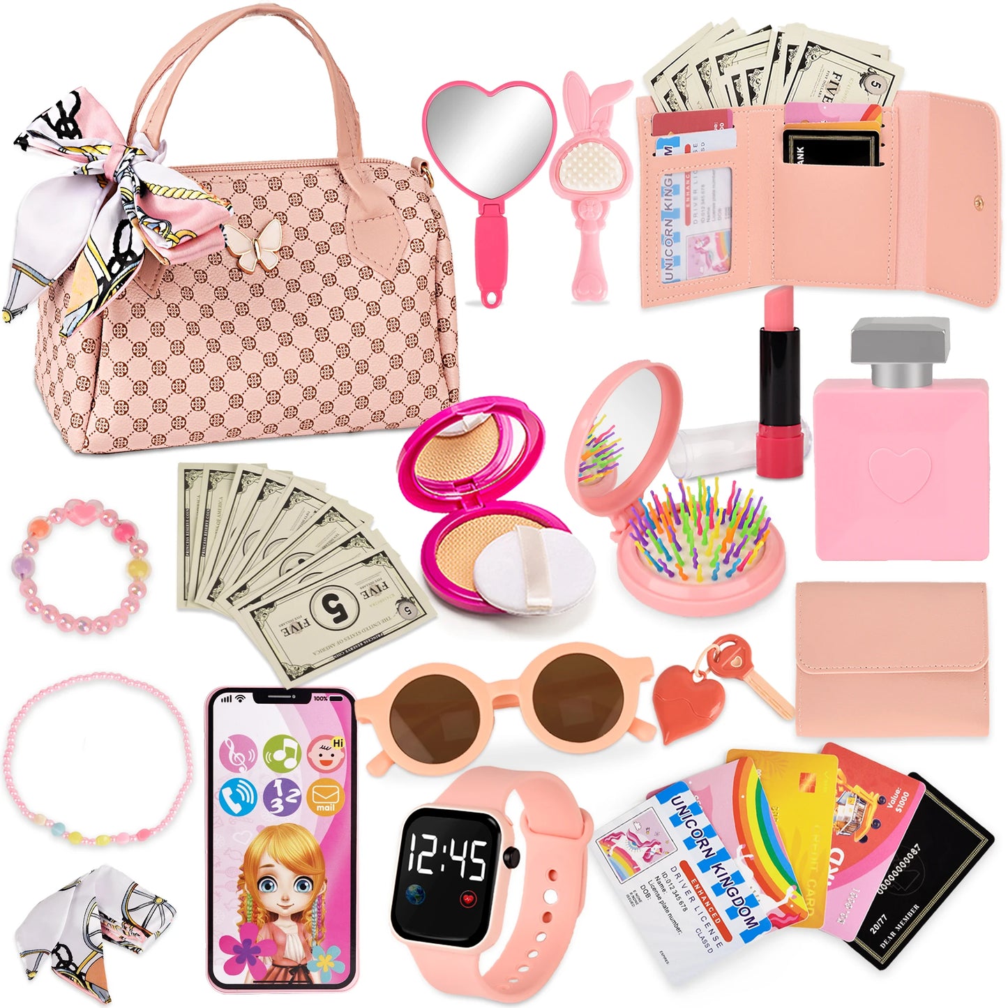 Princess Playset for Girls: Stylish Makeup Kit with Handbag, Phone, Wallet & Fake Cosmetics – Perfect Gift for Kids Aged 3+