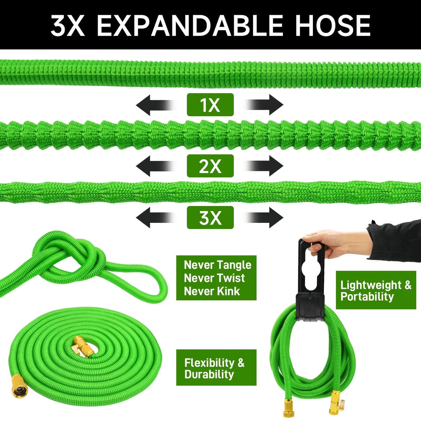 GardenJoy 50-100FT Expandable Garden Hose with Holder &10 Spray Nozzle 3/4 inch Flexible water hose Home Garden Watering Hose