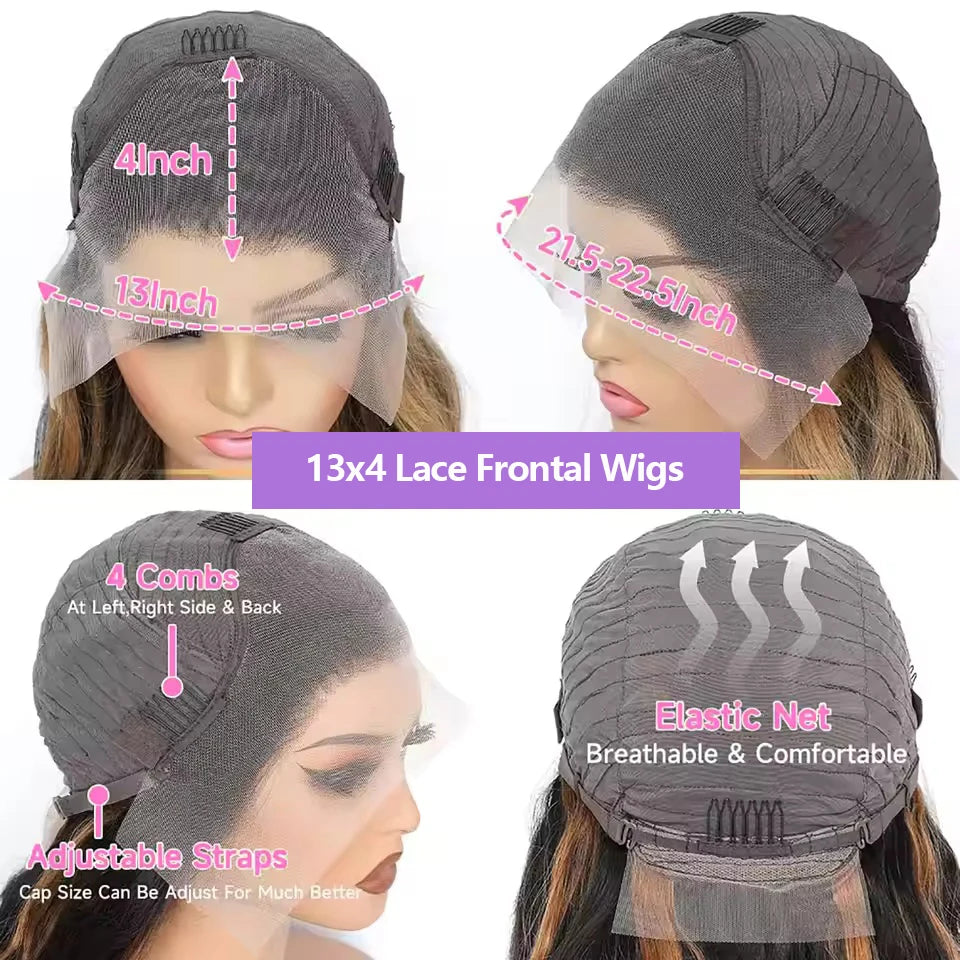 1B/27 Balayage Highlight Body Wave Wig Human Hair 30 Inch 13x4 HD Lace Frontal Wig Ombre Blonde Highlight Brazilian Hair  Wigs