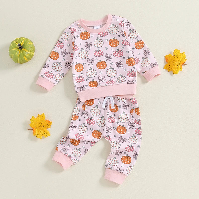 Adorable Infant Girls Halloween Costume Pumpkin Patterned Long Sleeve Top and Stretchy Pants Set Toddler Halloween Outfit Cute
