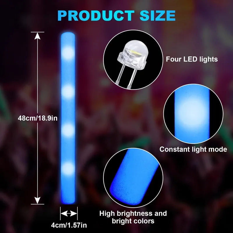 102Pcs LED Colorful Glow Cheer Tube Stick Camping Glow Sticks Dark Light Party Bulk Decoration Wedding Sticks Foam Supplies