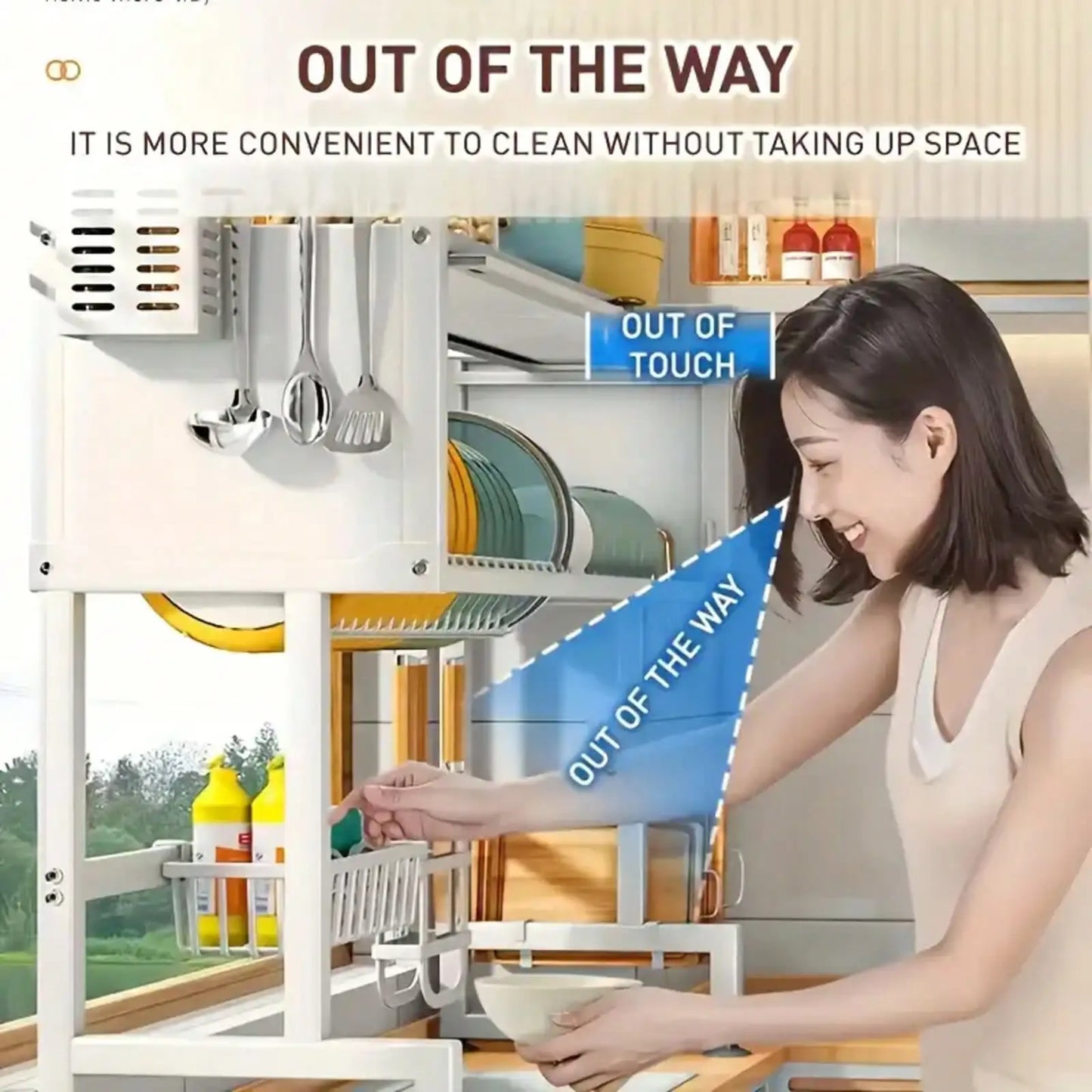 Double-Layer Kitchen Counter Dish Rack; Kitchen Counter Dish Drainer With Drip Tray; Metal Kitchen Dish Rack With Drip Tray