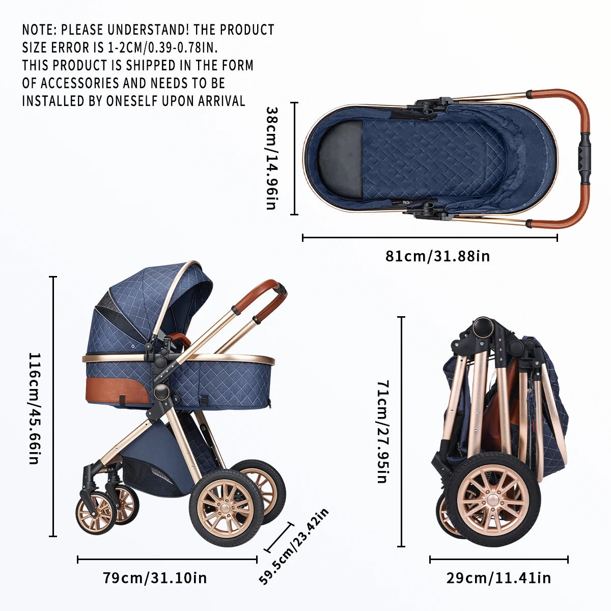 High landscape baby stroller, portable and foldable, a travel trolley that can be pushed in both directions