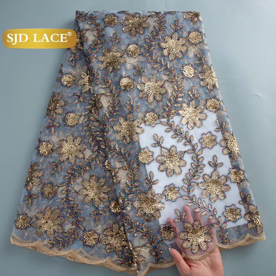 SJD LACE African Green Sequins Mesh Woman Lace Fabric High Quality 2025 Nigerian French Net Lace for Sewing Wedding Dresses 3735