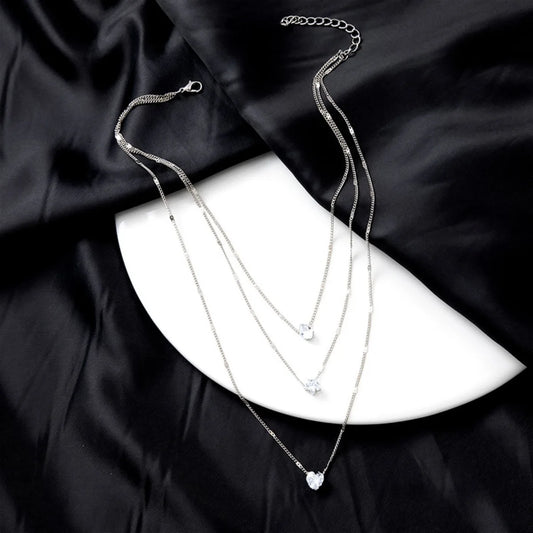 Multi-layer Five-pointed Star Heart Shape Water Drop Pendant Chain Necklace Alloy Material Glass Collarbone Chain Sexy Women's