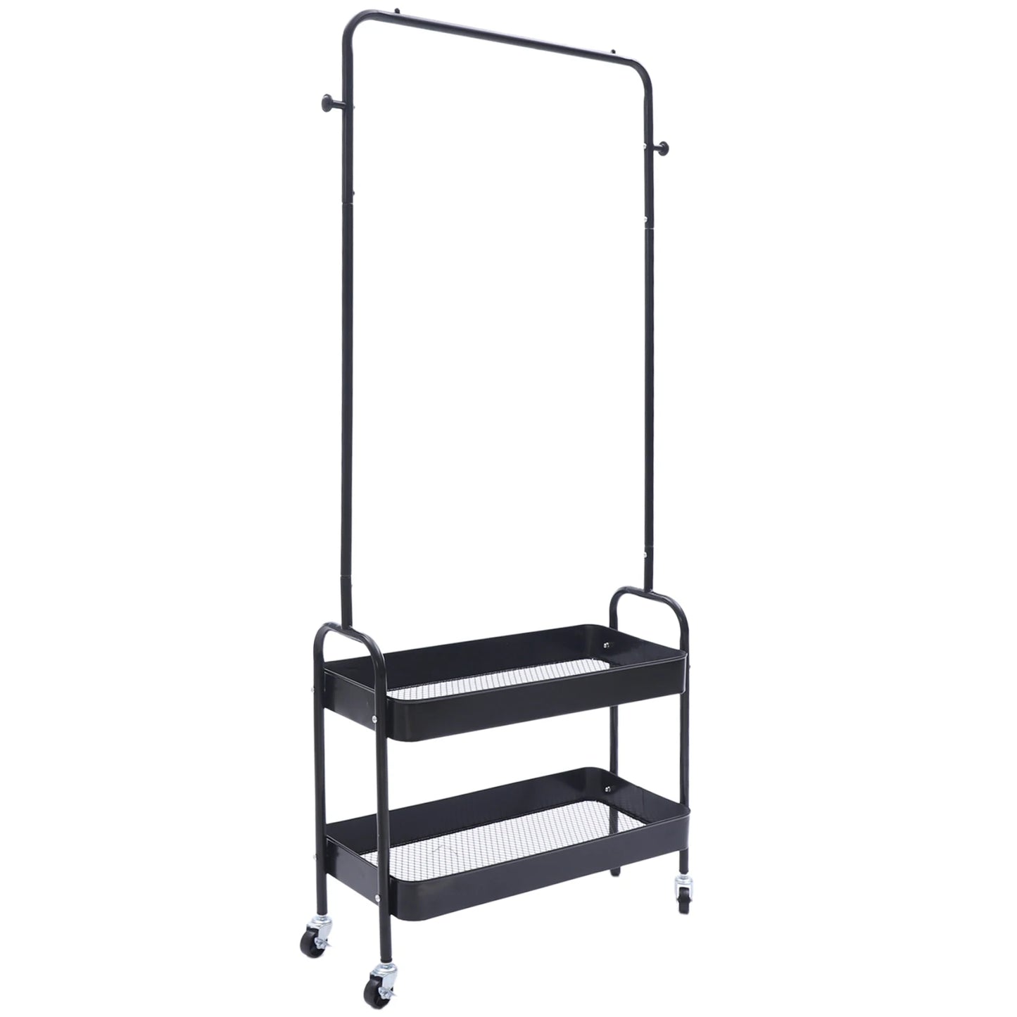 Mobile Clothing Storage Rack Clothing Hanging Rack with 2 Tiers Garment Storage Organizer Stand with Wheels, Black/White/Pink