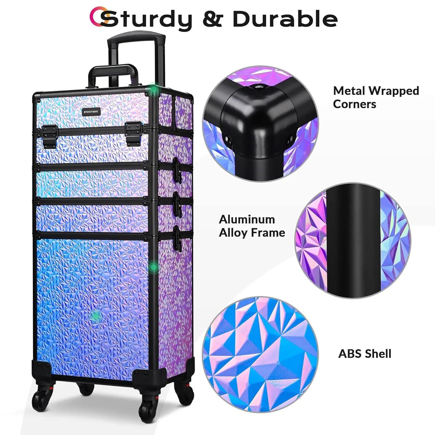 4in1 Rolling Makeup Case on wheels Nail Traveling Organizer box False Eyelash Storage for Nail Technician Beauty Salon