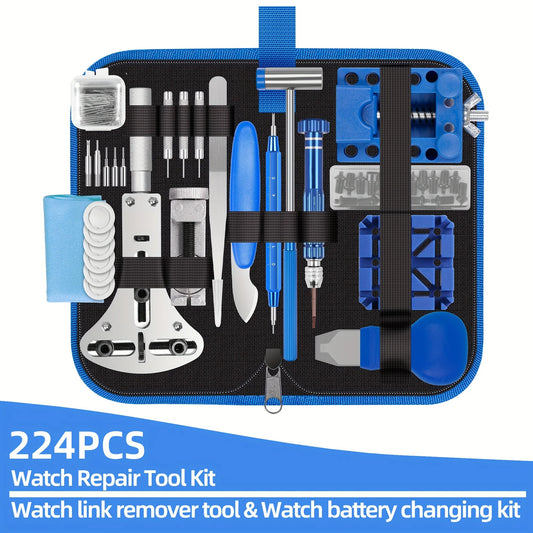 Watch Repair Kit, Professional Watch Repair Tool, Watch Battery Replacement Tool Kit 224pcs, Professional Spring Bar Tool Set, W