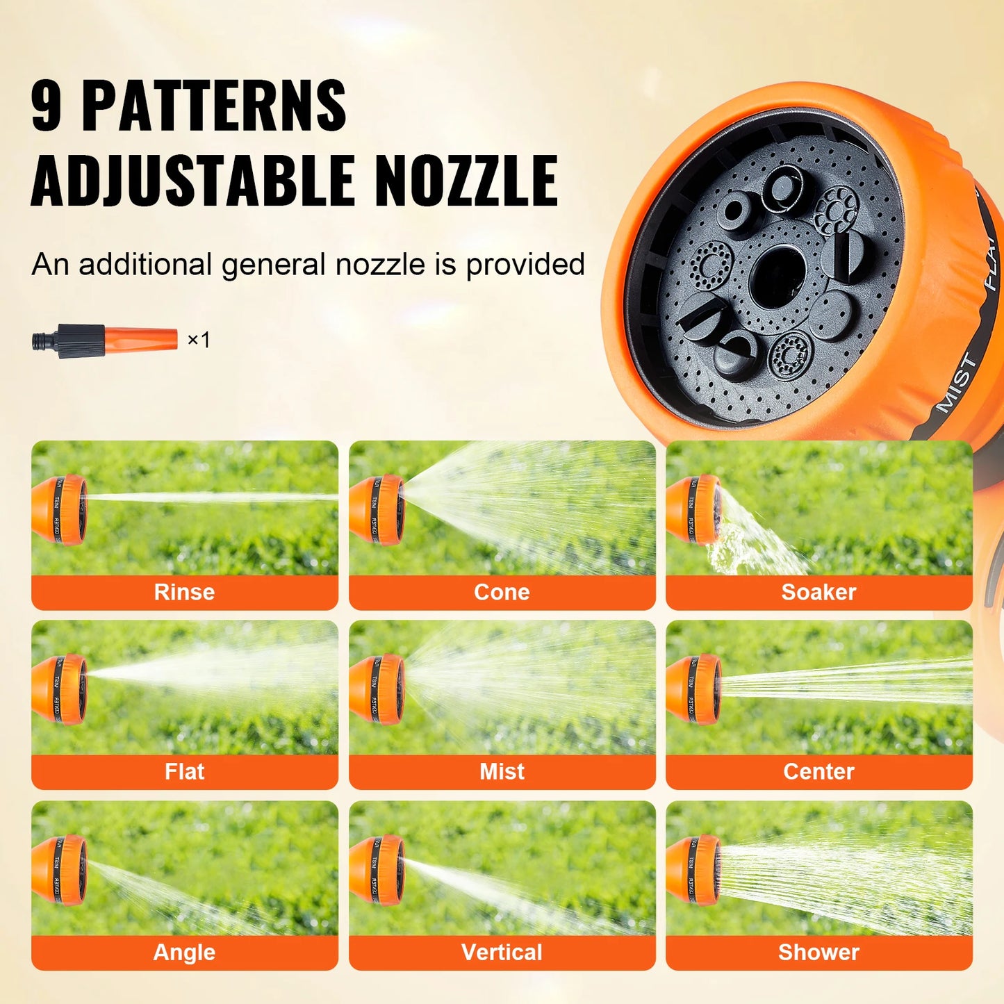 SucceBuy Retractable Hose Reel 180° Swivel Bracket Wall-Mounted Garden Water Hose Reel with 9-Pattern Nozzle Automatic Rewind