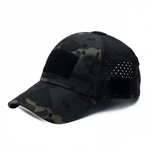 Men Camouflage Baseball Cap Breathable Sunscreen Hat for Outdoor Sports Hiking Fishing Sun Hat with Velcro Can Hang Sunglasses