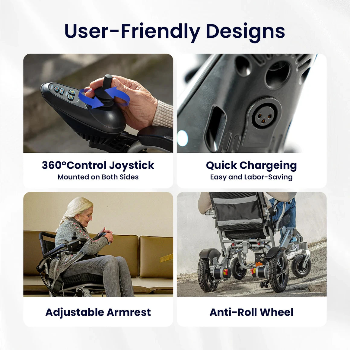 Electric Wheelchair for Adults - Lightweight, Foldable, Portable, All-Terrain, Motorized, Weight Capacity 264 Lbs