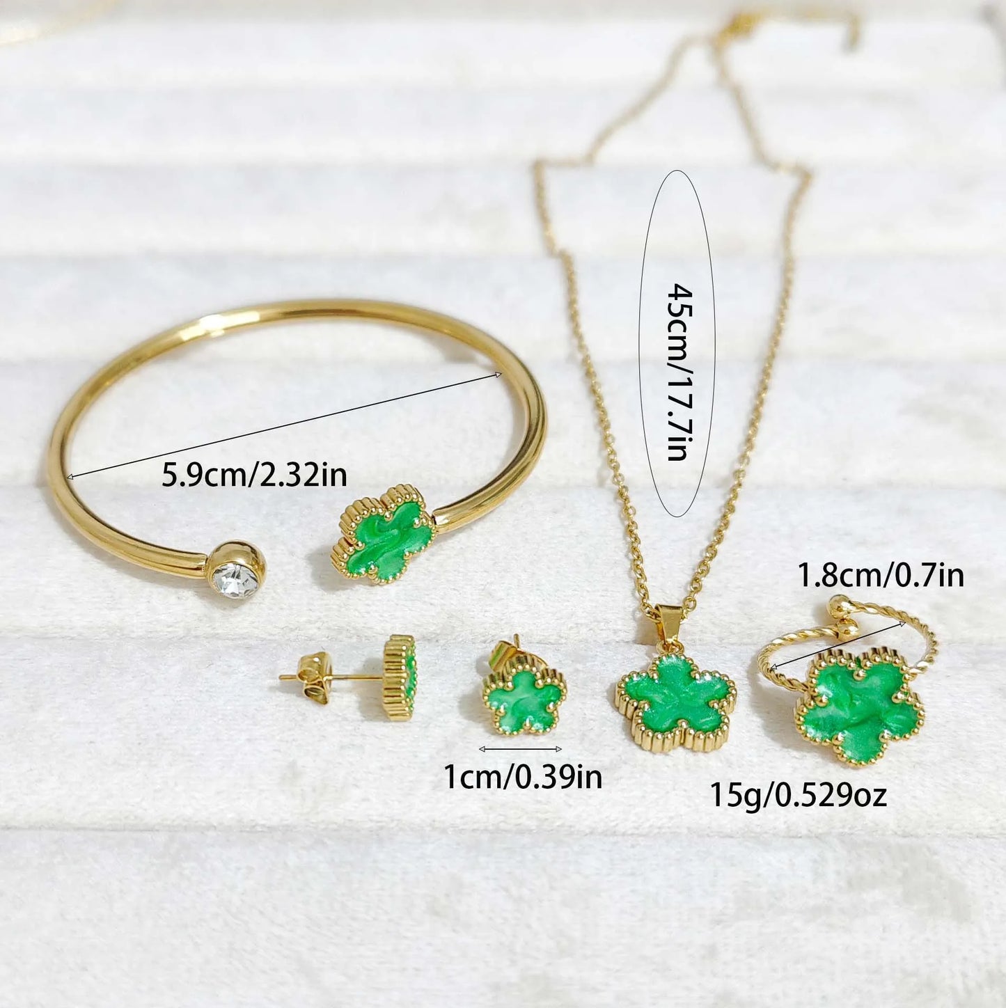 Stainless steel clover jewelry set women's fashion simple glaze drop clover necklace Joker earrings set of 4.