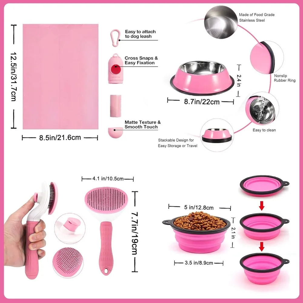 Puppy Supplies Starter Kit - 39-Piece Set of Puppy Essentials and Dog Stuff.Includes Dog Leash, Toys, Bowl, Brushes