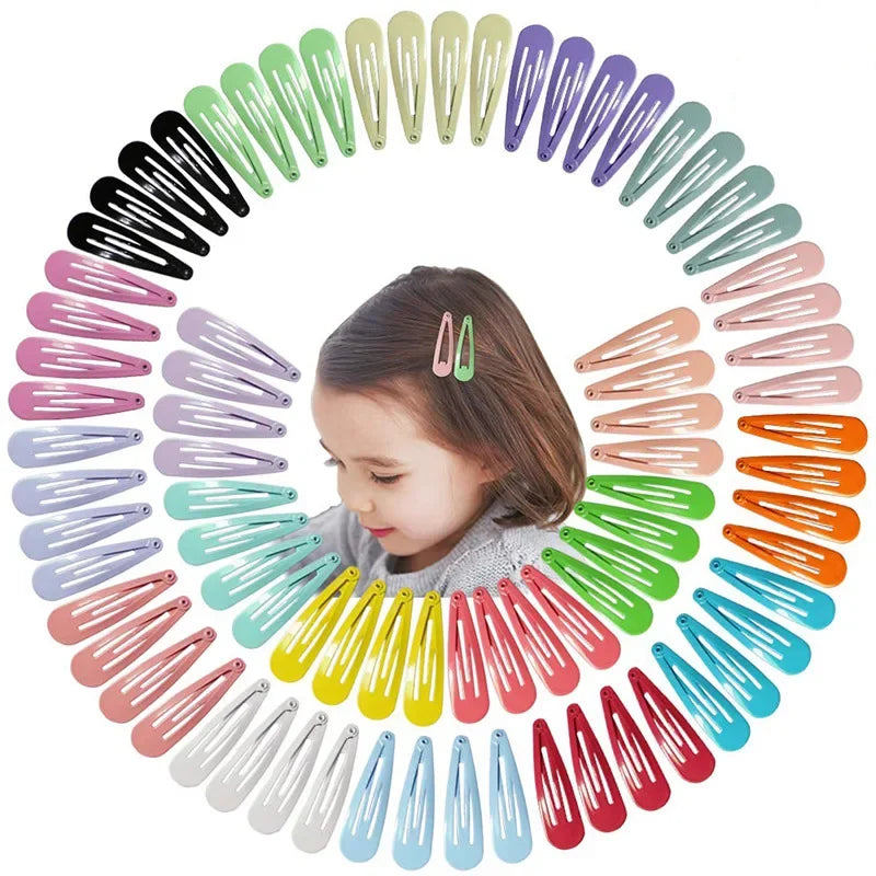 50Pcs Snap Hair Clips Candy Color Glossy 2 Inches No Slip Metal Hair Pins Clips Barrettes Accessories for Baby Girls Toddlers