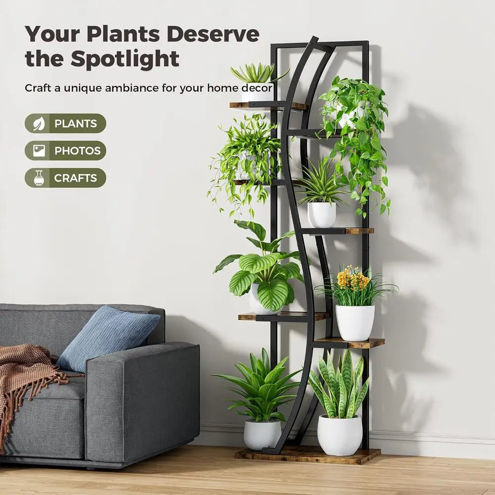 IRONCK Indoor Plant Stand with Grow Light 2 Set - 62" Tall Corner Shelf, 7 Tier S-Shape Plant Display Shelves  for Home & Office