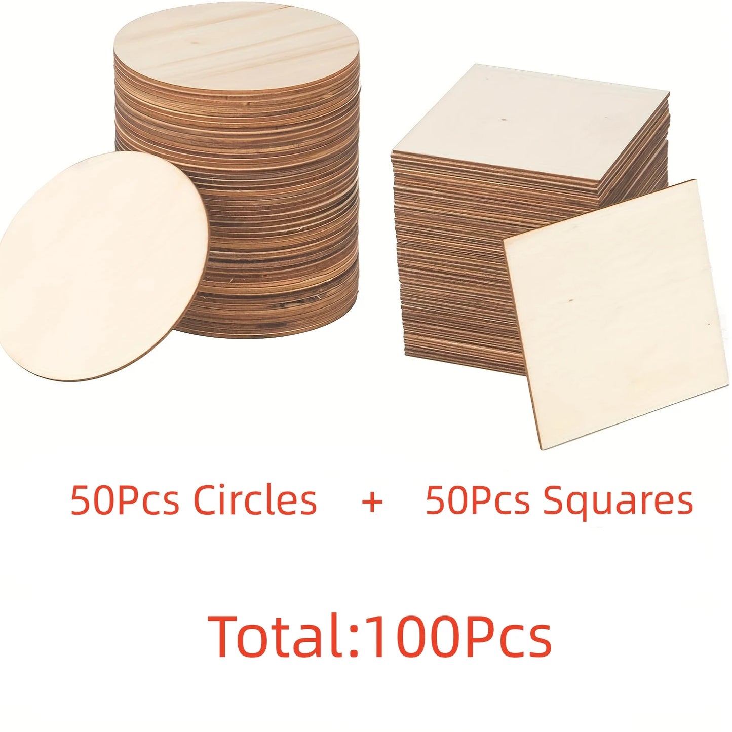100 Pcs Wood Pieces 4 x 4 Inch Blank Wooden Slices Wood Chips for Home Decoration Wooden Coasters and DIY Crafts