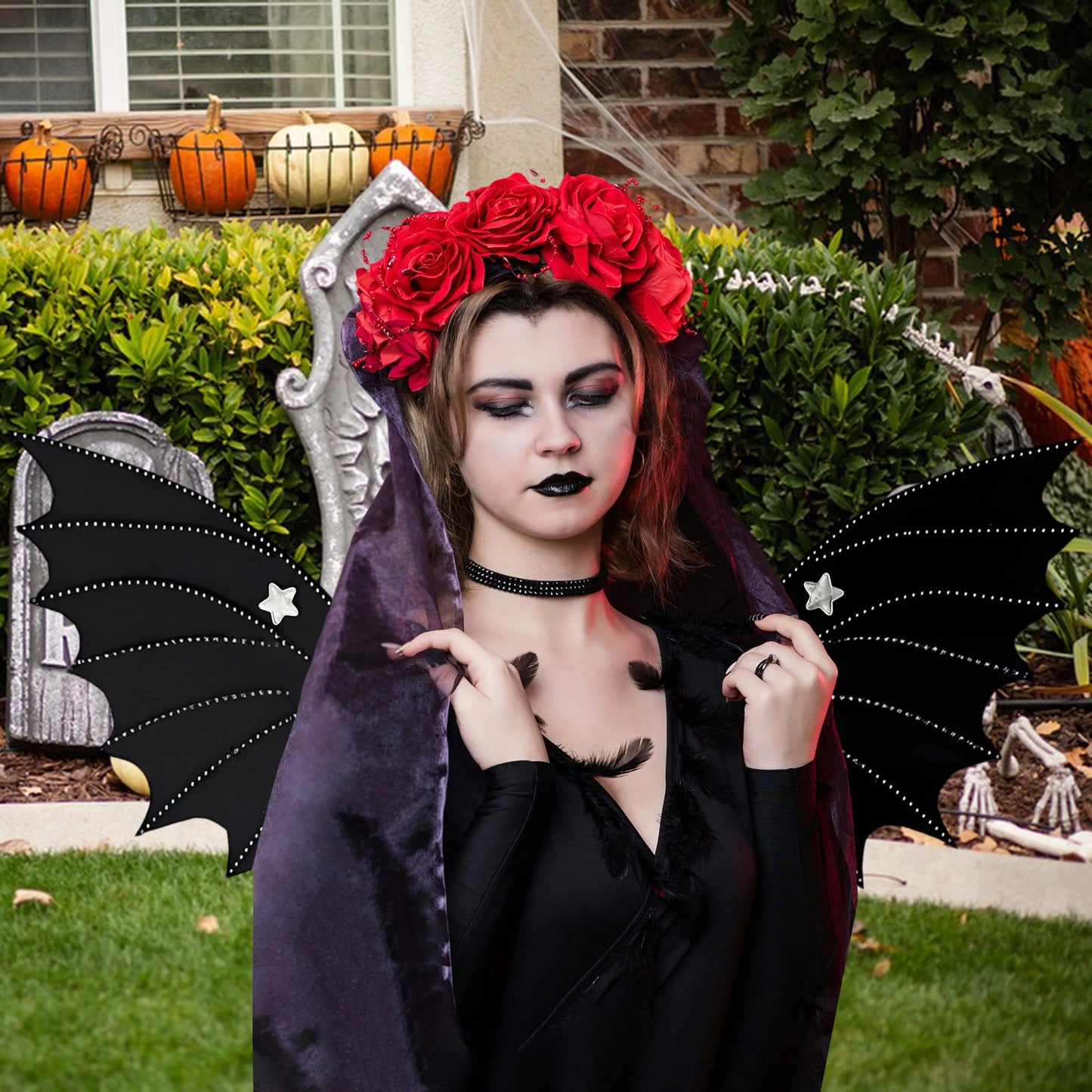 Halloween Gothic Black Bat Wing Star Decor Devil Wings Costume Accessories for Adults Unisex Halloween Party