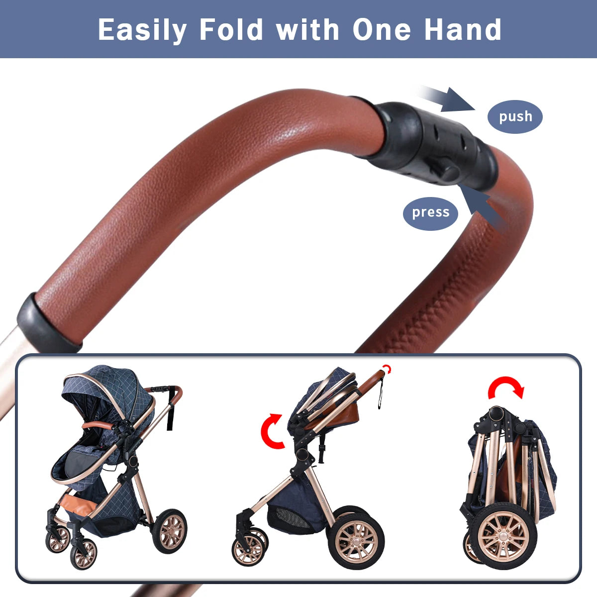 High landscape baby stroller, portable and foldable, a travel trolley that can be pushed in both directions