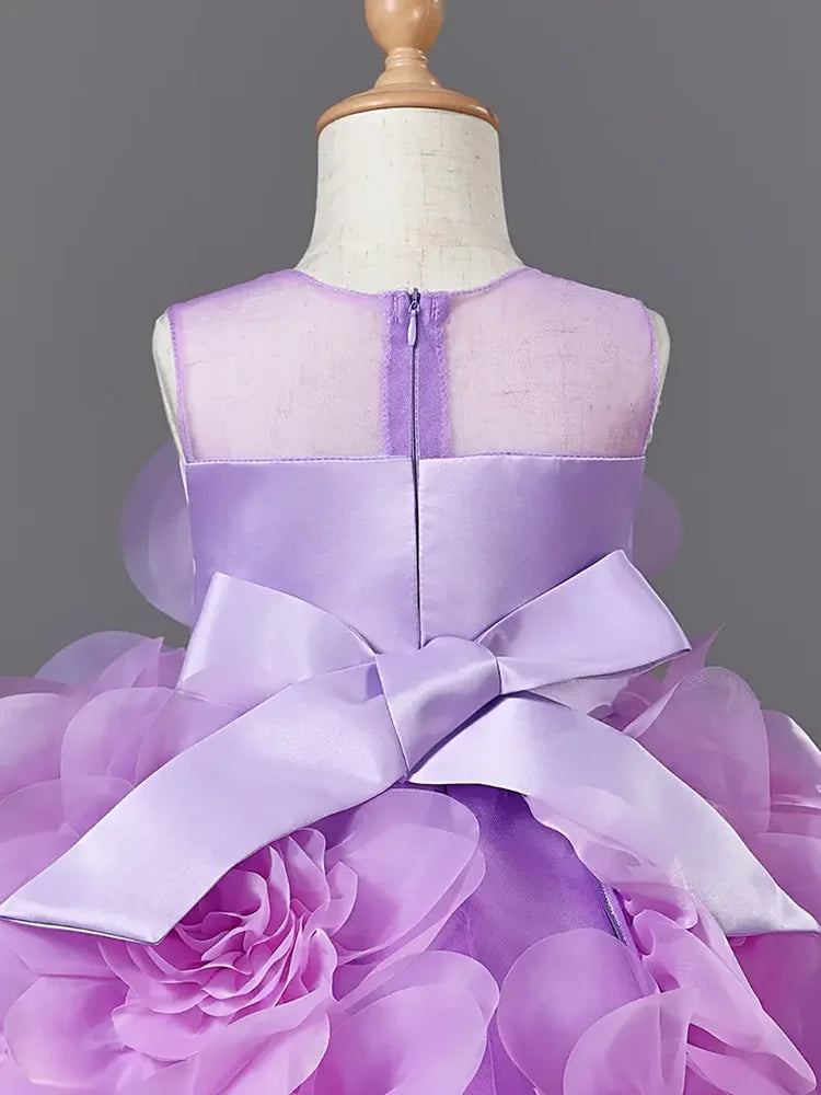 Girls Princess Dress Luxury Elegant Lilac Sleeveless Party Evening Dresses Kids Wedding Birthday Ball Gown For Girl Children