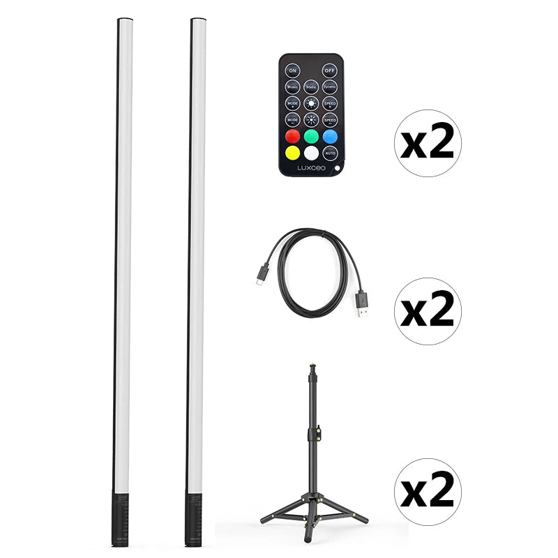 LUXCEO 2-pack 4ft RGB LED Light Tripod Set DJ Lighting Stick Bluetooth APP Control Atmosphere Lamp for Dance Club/Party/Wedding