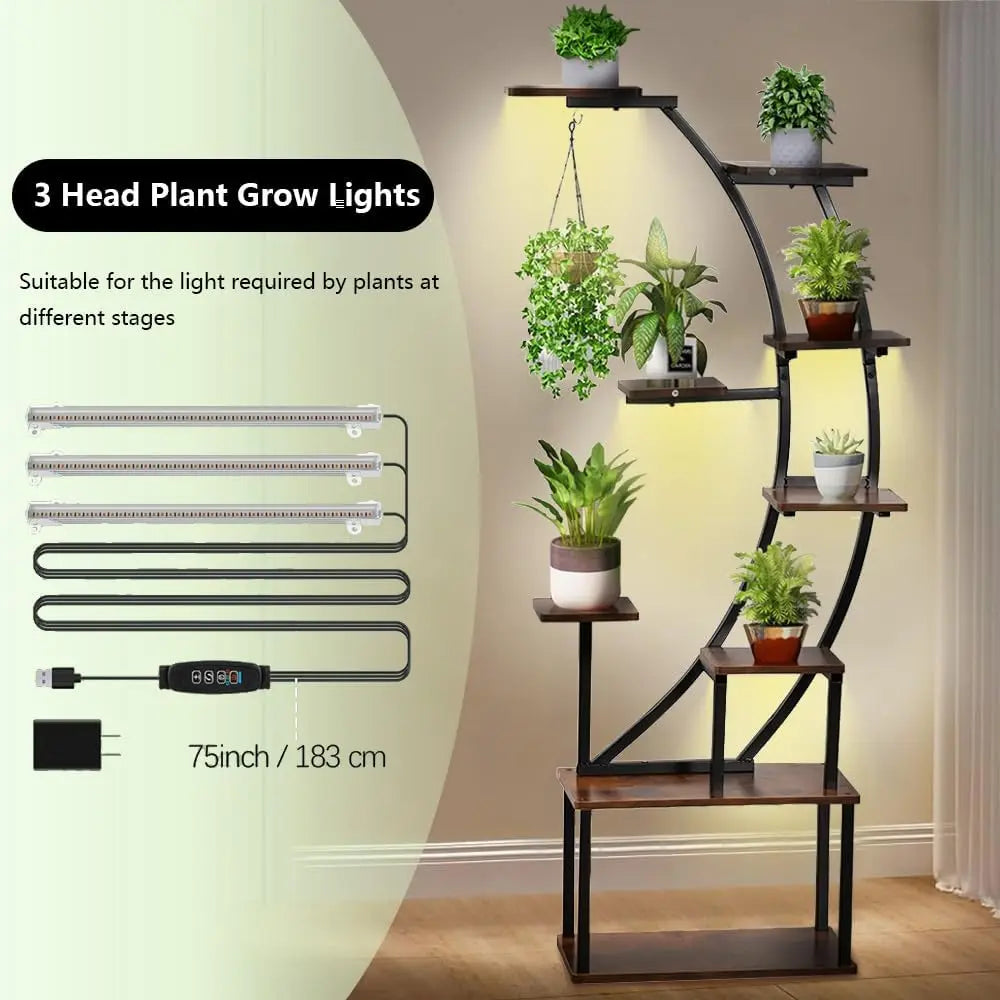Black Plant Stand with Grow Light for Indoor Plants 9 Tiered Metal Plant Shelf  60" Black  Holder Display Rack for Home Balcony