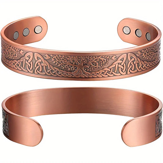 1pc MEN WOMEN copper Bracelet, Life Of The Tree Carving Cuff Bangle With Magnets, Adjustable Size