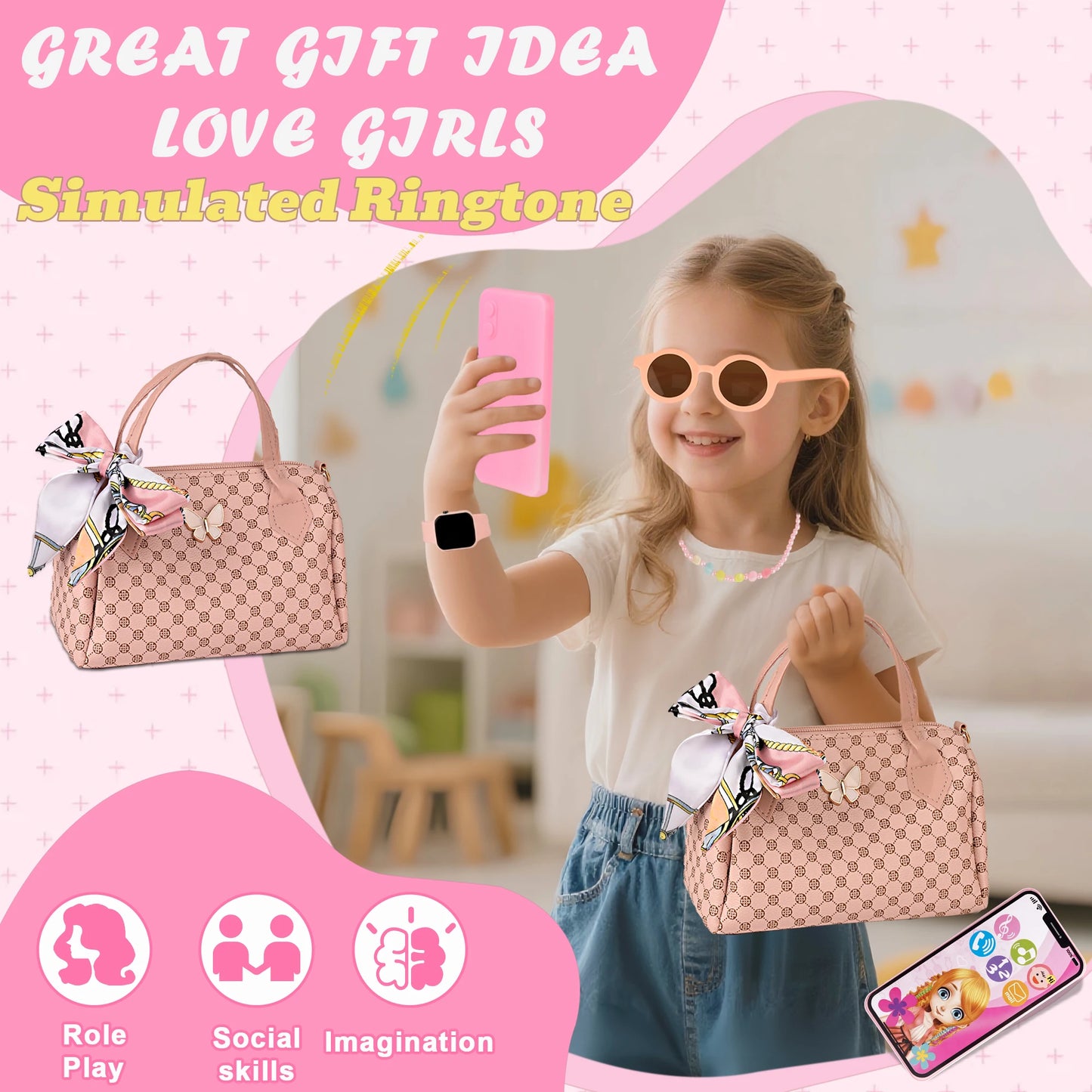 Princess Playset for Girls: Stylish Makeup Kit with Handbag, Phone, Wallet & Fake Cosmetics – Perfect Gift for Kids Aged 3+