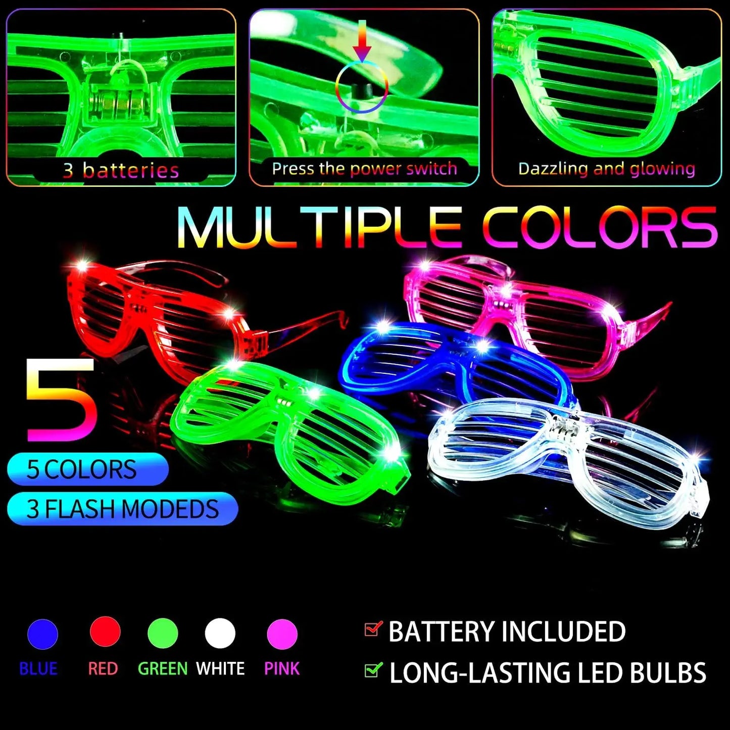 Led Glasses For Kids Adults Glow In The Dark Party Favor Supplies Bulk Light Up Glasses Toys For Party Halloween
