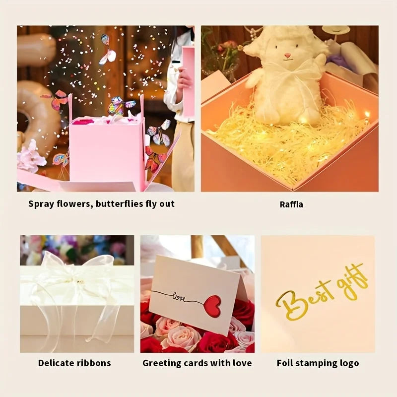 Flying Butterfly Spray Flower Gift Box Double Layer Design Surprise Birthday Explosion Gift Box Double Layer Open Bouncing Box 2