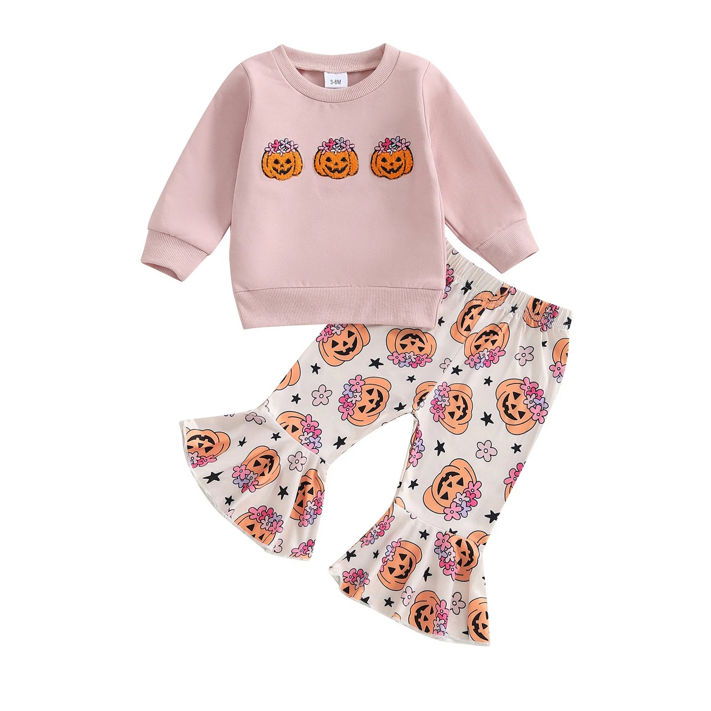 Toddler Halloween Costume Set Long Sleeve Top Pumpkin Floral Pants Baby Girl Outfit Clothes for Fall Festivities