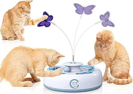 Cat Toys 3 in1 Automatic Interactive Kitten Toy, Moving Ambush Mouse, Fluttering Butterfly, Track Balls, USB Powered, Indoor Exe