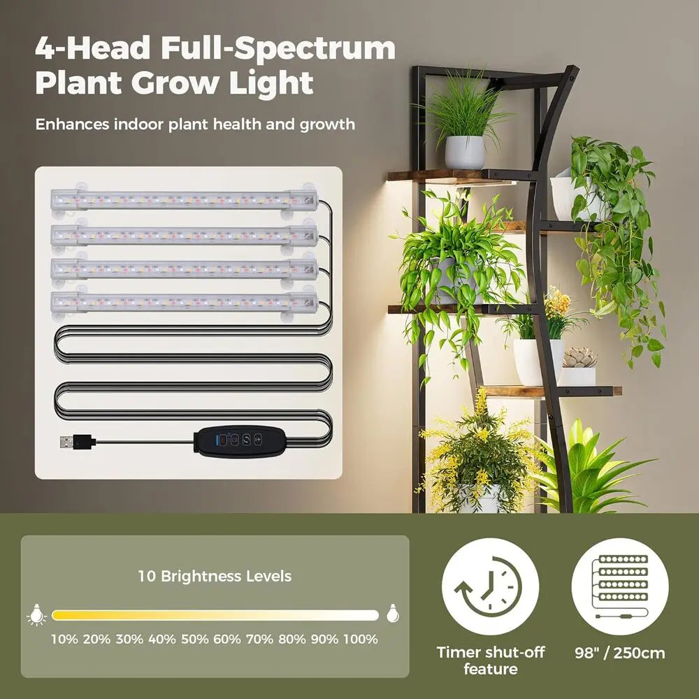 IRONCK Indoor Plant Stand with Grow Light 2 Set - 62" Tall Corner Shelf, 7 Tier S-Shape Plant Display Shelves  for Home & Office