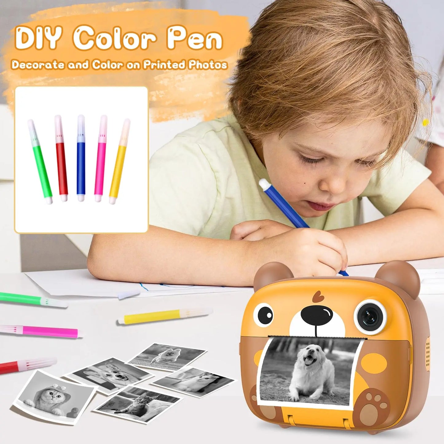 Kids Instant Camera 2.4 Inch Screen 12MP 1080P HD Instant Print Digital Camera Birthday Gifts For 3-12 Years Old Children