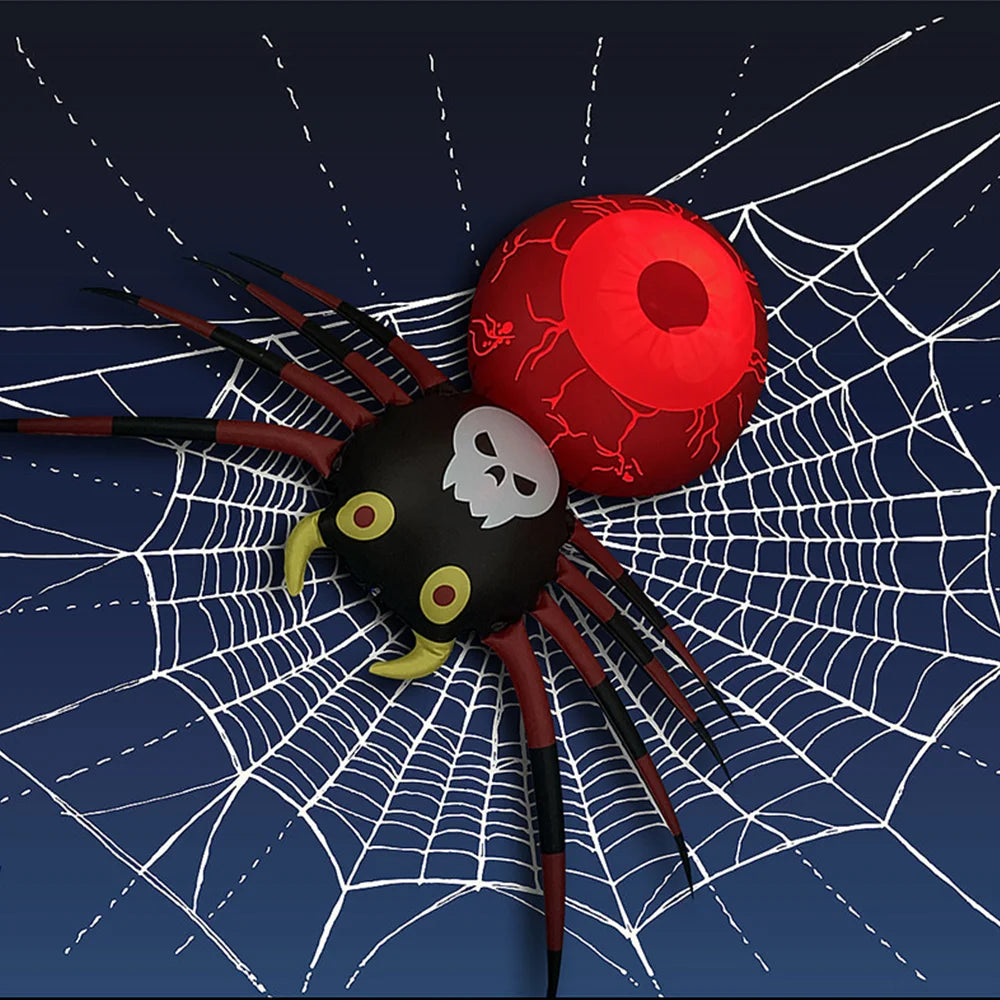 3.6FT Big Spider Inflatable PVC Glowing Spider Model Halloween Outdoor Decor with LED Light Holiday Ornament Courtyard Props