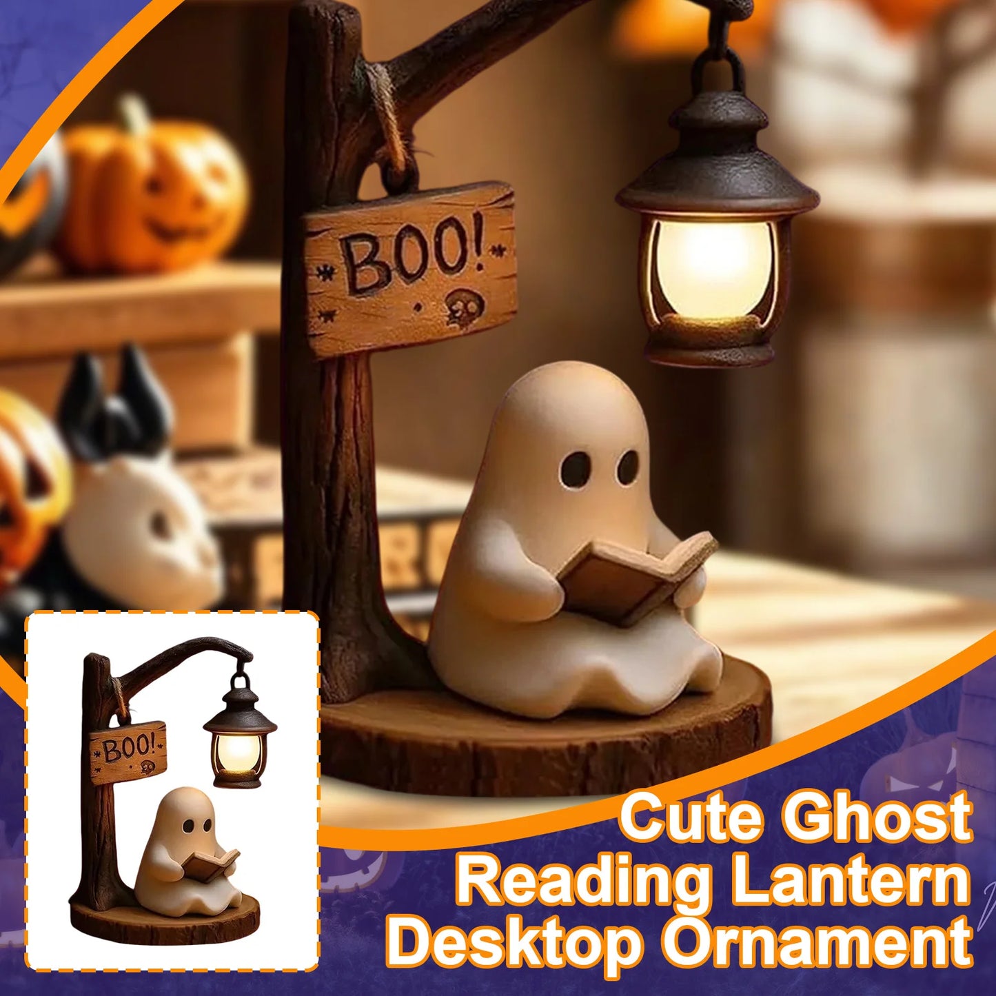 Cute Ghost Reading Desktop Ornaments Halloween Resin Material Creative Decoration Festive Atmosphere Arrangement