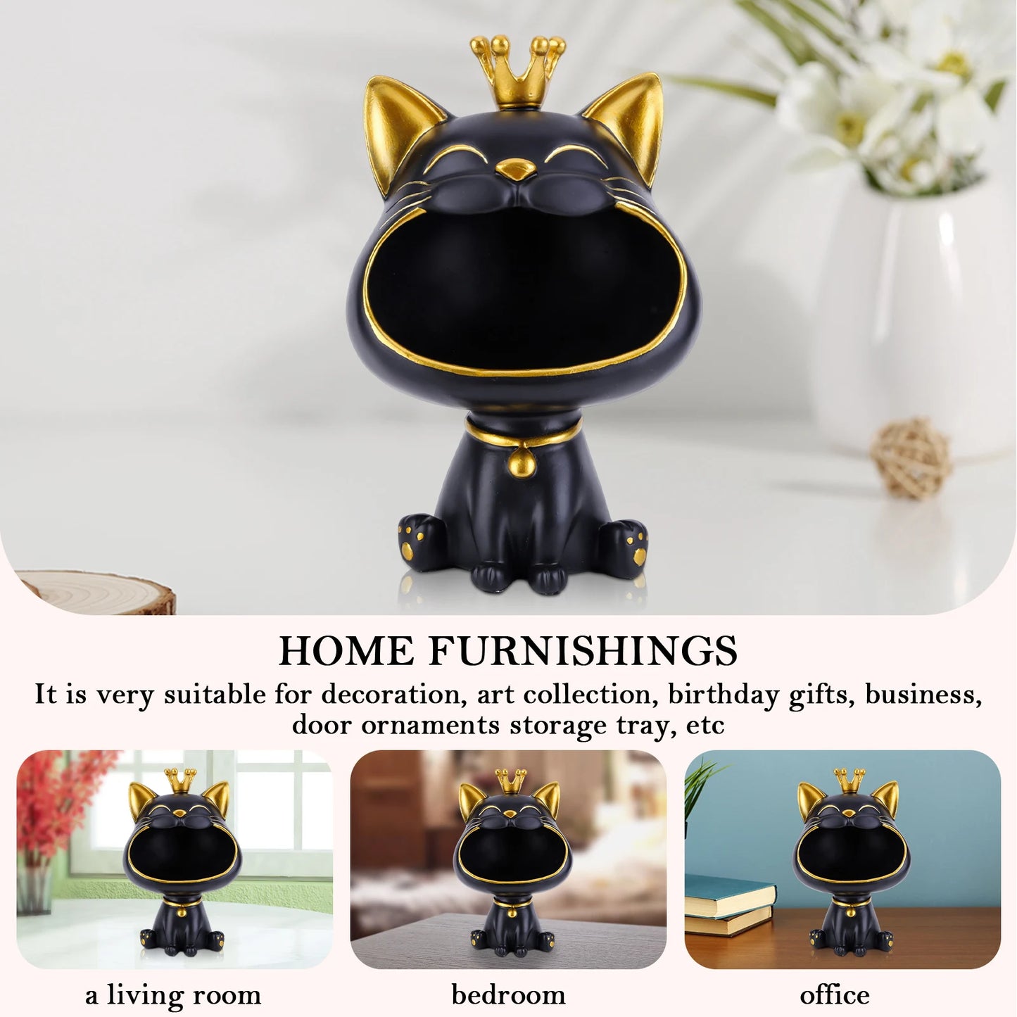 Laughing Cat Statue Resin Lucky Cat Statue Decoration Creative Big Mouths Cat Statue Cute Desktop Storage Accessories