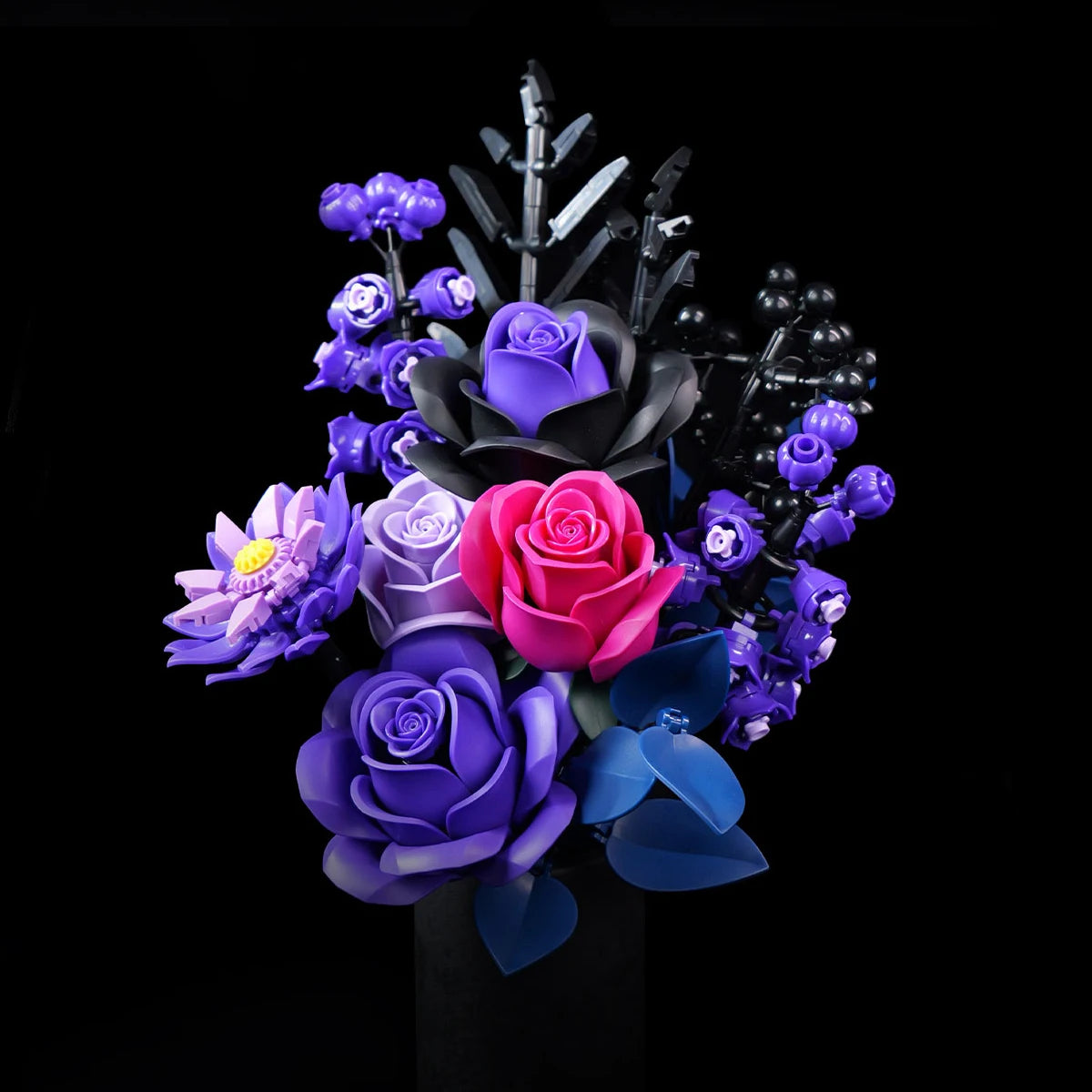 Purple Roses Blocks Flowers Building Set Simulated Rose Wedding Floral Home Decoration Bouquet Brick Toy Birthday Gift for Adult