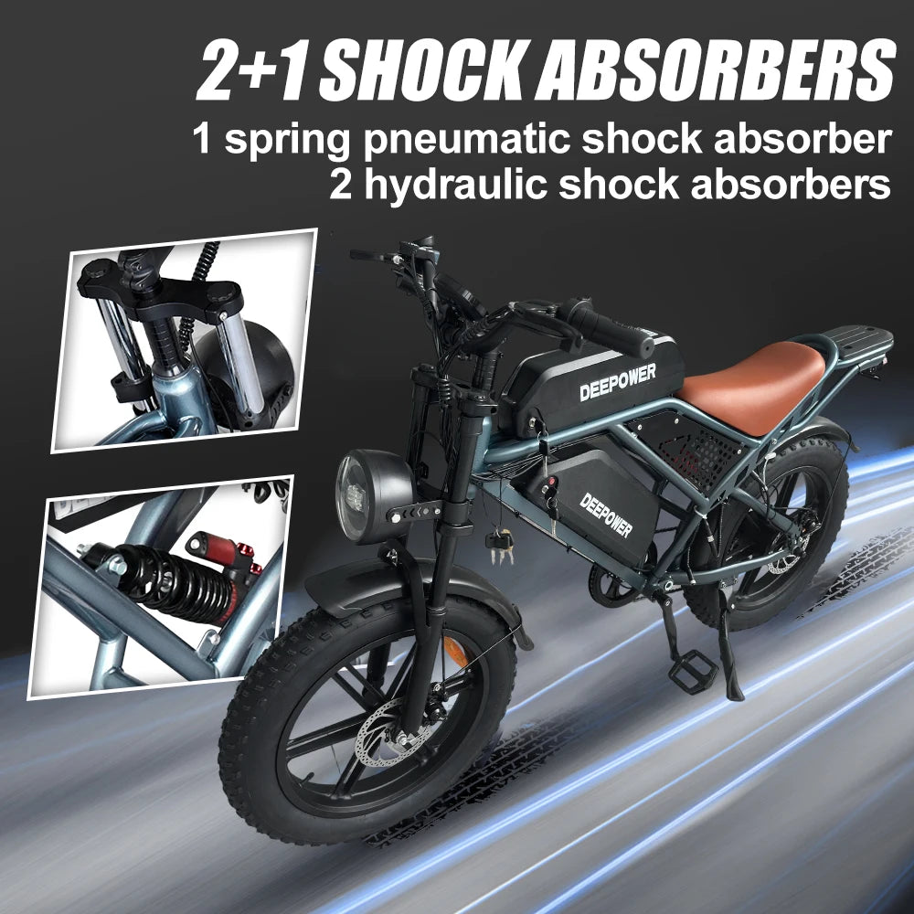 1000W 48V 60AH Adult Ebike Electric Bike Mountain Max 55KM/H Speed 20Inch Fat Tire Cycling Bicycle Electric Bicycle Off-road