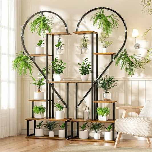 Plant Stand Half Heart Shaped Multiple Planter Rack Flower Display Home Creative Half Heart Ladder Hanging Plant Shelf Rack