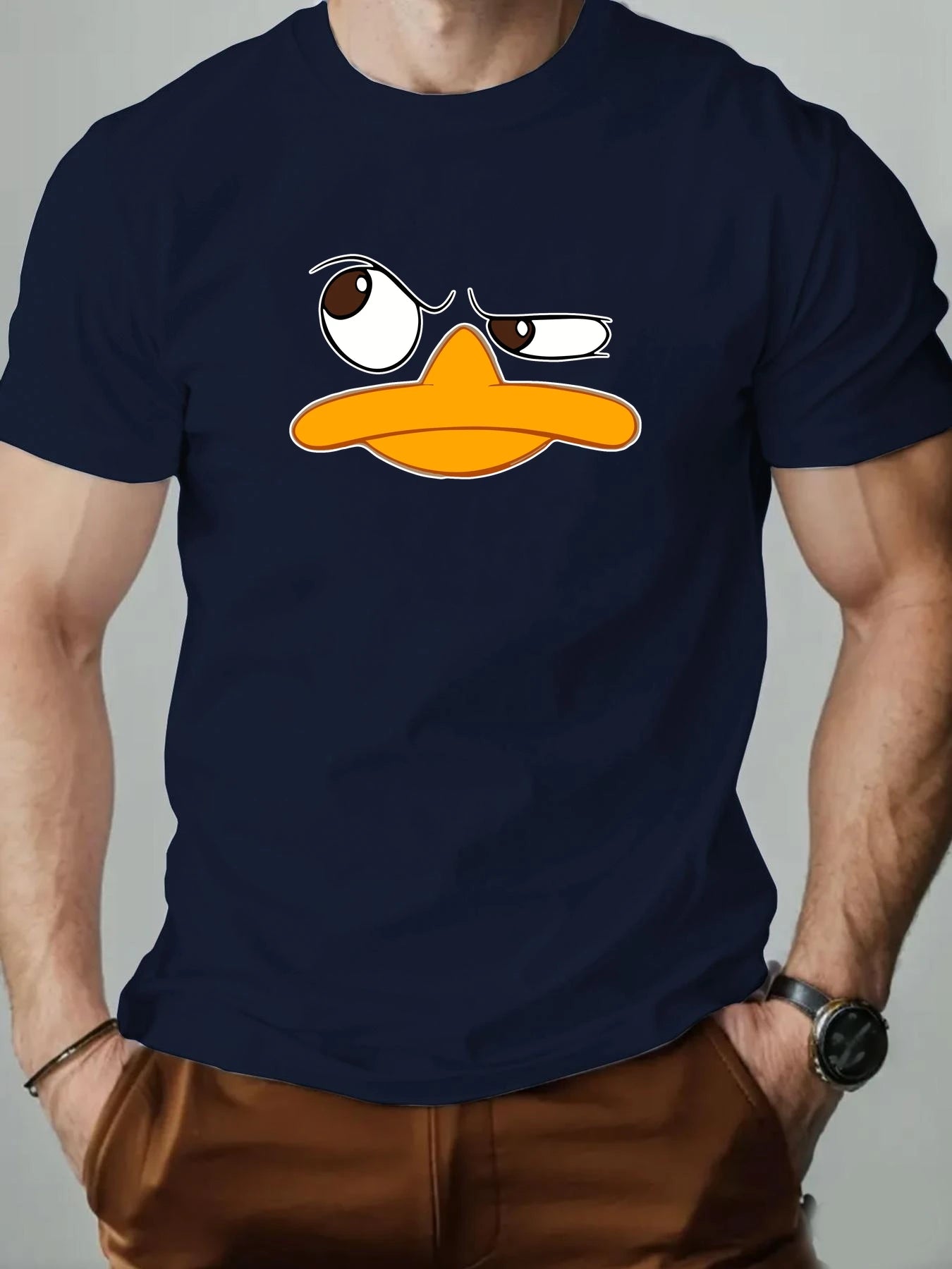 Men's T-Shirt 100% Cotton Funny Duck Cartoon Pattern Print Summer Round Neck Breathable Casual Short Sleeve Fashion T Shirt