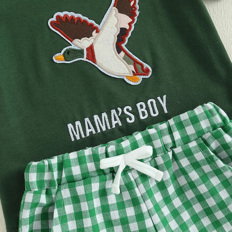 Toddler Boys Casual Outfits Cute Animal Print Short Sleeves T-Shirt and Elastic Denim Shorts Set for Summer Wear