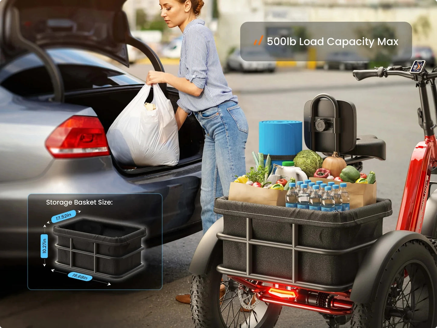 PUCKIPUPPY Husky Electric Trike for Adult 960W Peak Motor 60 Miles Range Pickup Class Tricycle 500 Lbs Load Electric Trike