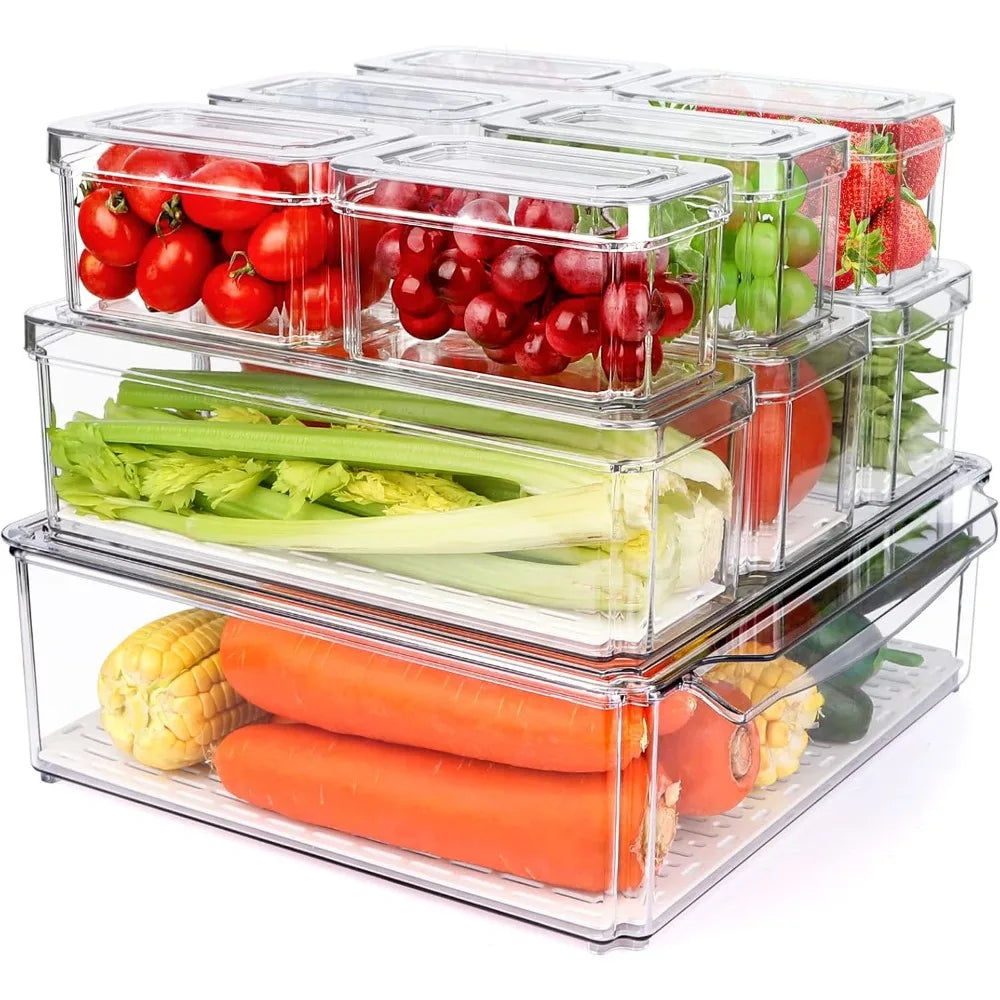 10 Pack Refrigerator Pantry Organizer Bins, Stackable Fridge Organizer Bins with Lids, Clear Plastic Food Storage Bins