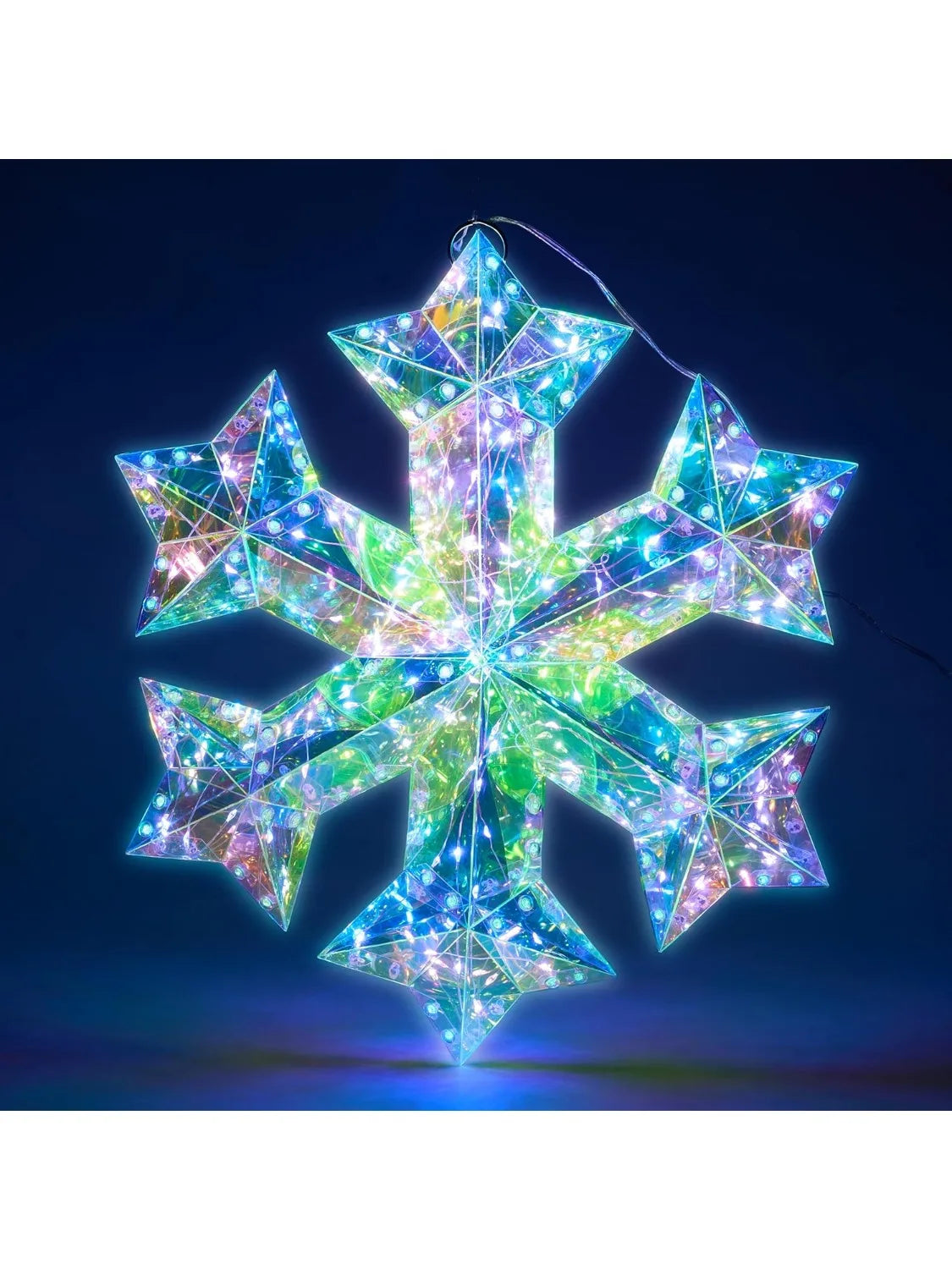JOYFY 15 in Prismatic Iridescent Snowflake Light Prismatic Christmas Decor 100 LED Cool White Lights for Indoor Christmas Décor