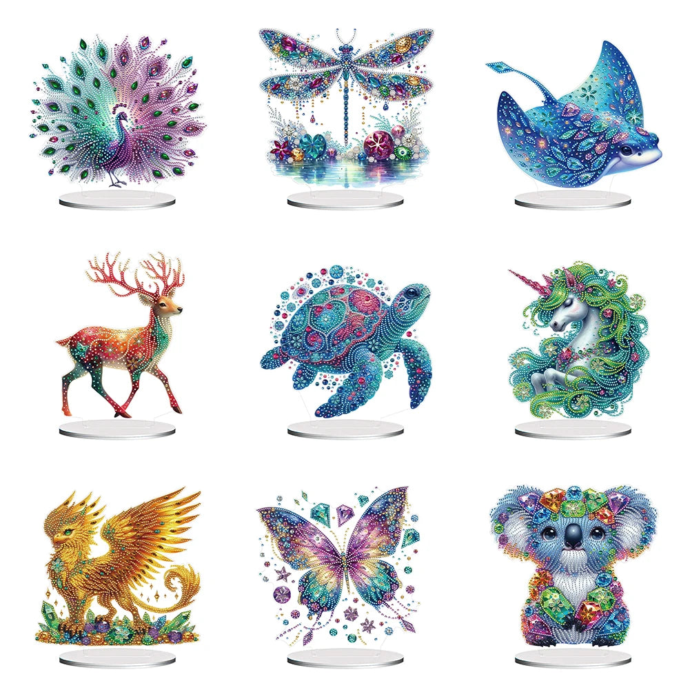 Acrylic 2D Flat Animal DIY Diamond Painting Desktop Ornaments Kit Diamond Painting Desktop Decorations Bedroom Table Decoration